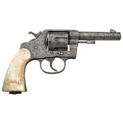 Rare Factory Engraved Colt New Service Revolver with Steer Head Pearl Grips and Factory Letter