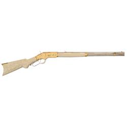 Exquisite One of a Kind Custom Engraved Gold and Nickel Plated Winchester Model 1873 Lever Action Ri