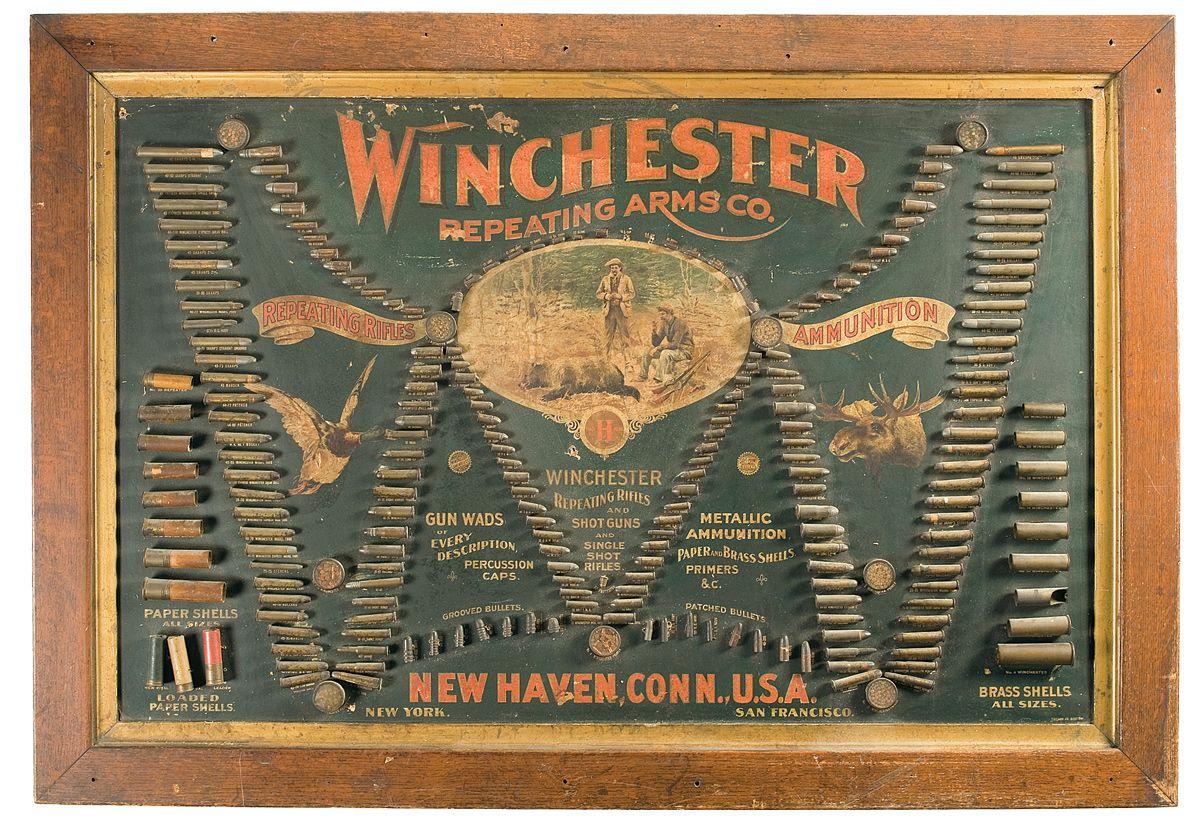 Scarce and Desirable Framed Winchester Double W Cartridge Display Board