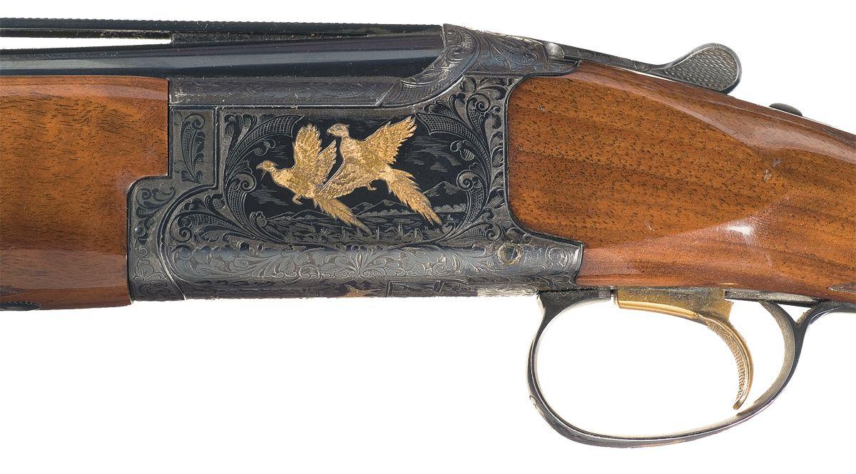 Engraved Gold Inlaid Browning Grade V Citori Three Barrel Set Skeet