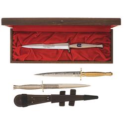 Three Fairbairn-Sykes Commemorative Daggers, One with Commemorative Case