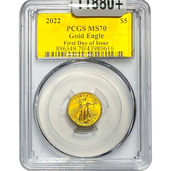 2022 1/10oz Gold American Eagle $5 PCGS MS70
