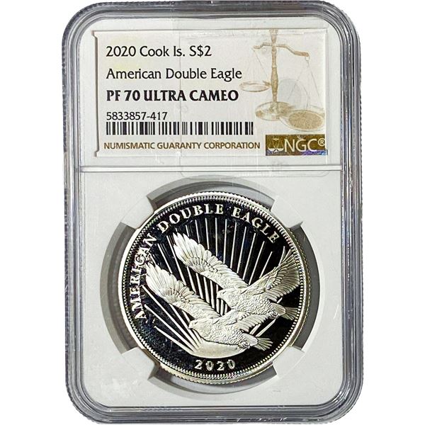 2020 Cook Island 1/2oz Silver Dbl Eagle $2 PF70