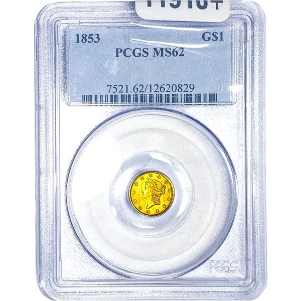 1853 Rare Gold Dollar PCGS MS62