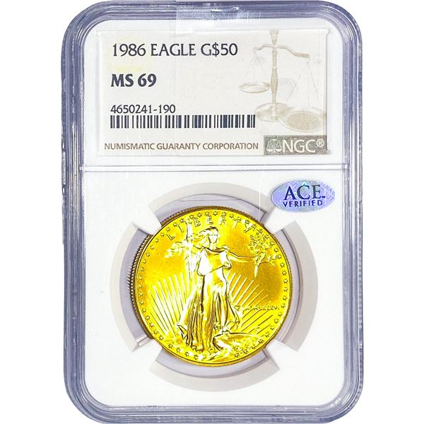 1986 1oz Gold Eagle $50 NGC MS69