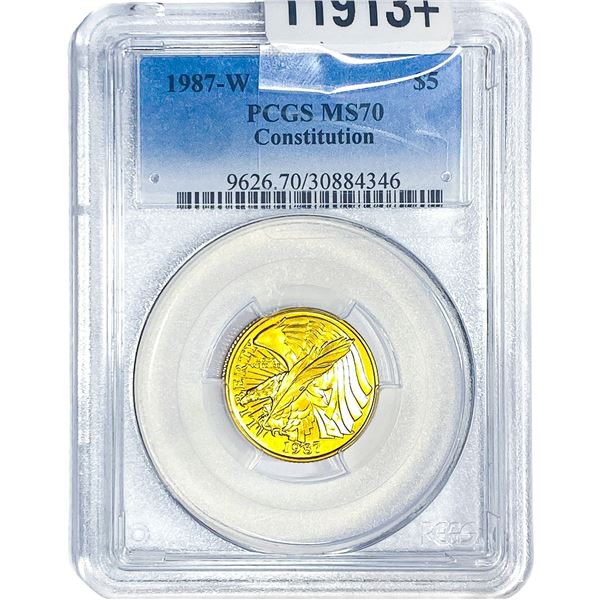 1987-W 1/4oz Gold $5 Bicentennial of Constitution PCGS MS70
