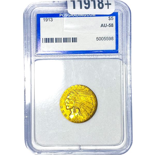 1913 $5 Gold Half Eagle PGS AU58