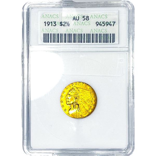 1913 $2.50 Gold Quarter Eagle ANACS AU58