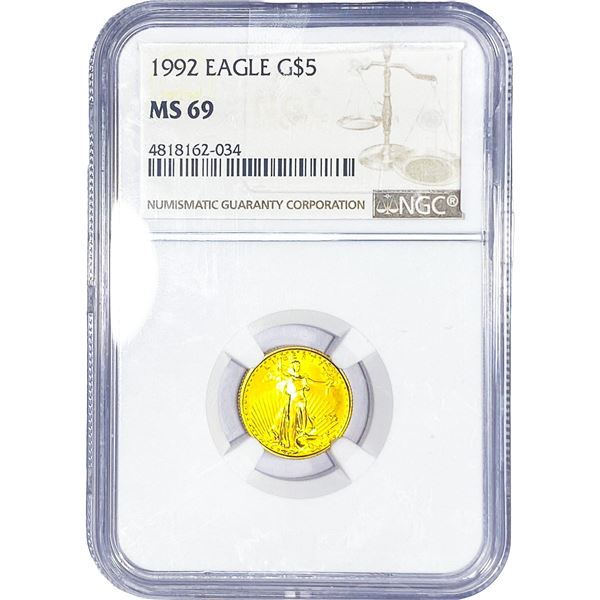 1992 1/10oz Gold Eagle $5 NGC MS69