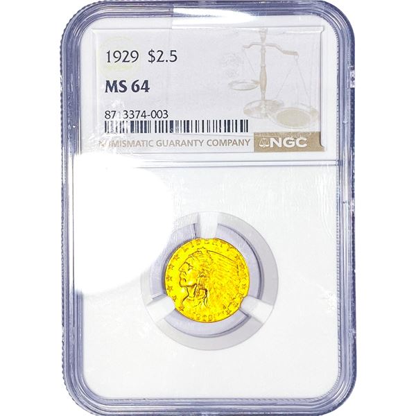 1929 $2.50 Gold Quarter Eagle NGC MS64