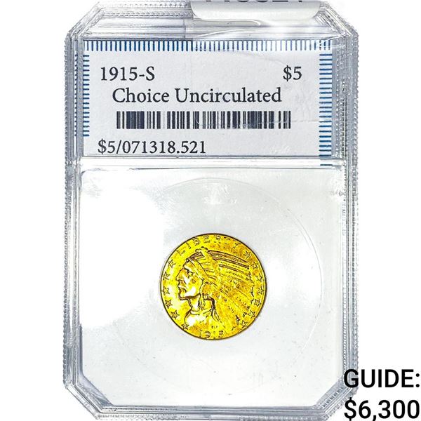 1915-S $5 Gold Half Eagle Choice UNC