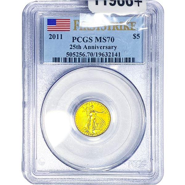 2011 1/10oz Gold Eagle $5 25th Ann. PCGS MS70