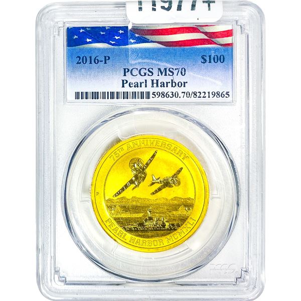 2016-P 1oz Gold $100 Paerl Harbor 75th Ann. MS70