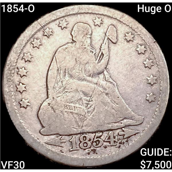 1854-O Huge O Seated Liberty Quarter LIGHTLY CIRCULATED