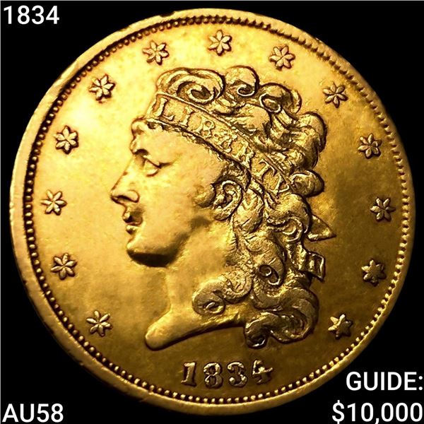 1834 $5 Gold Half Eagle CHOICE AU