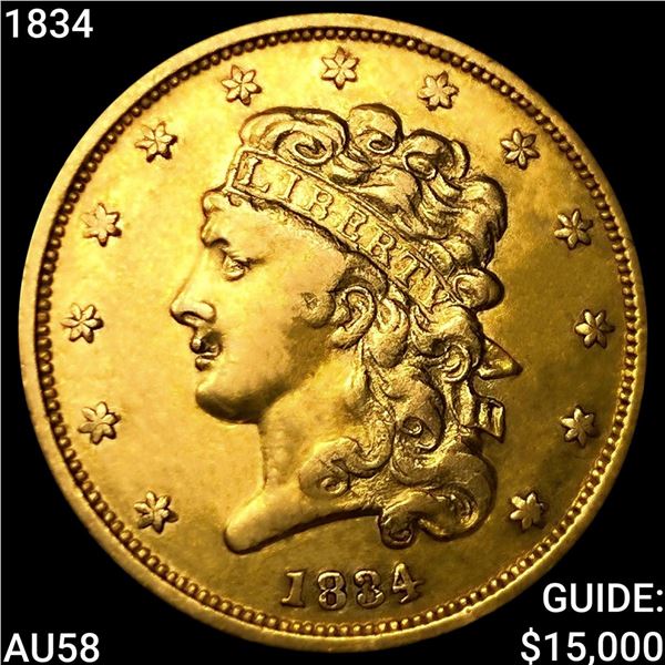 1834 $5 Gold Half Eagle CHOICE AU