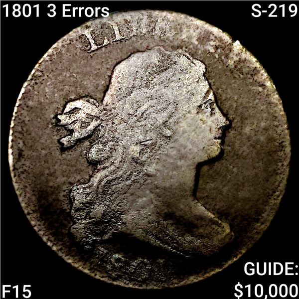 1801 3 Errors S-219 Draped Bust Large Cent NICELY CIRCULATED