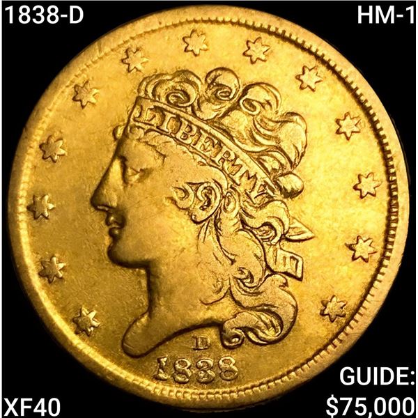 1838-D HM-1 $5 Gold Half Eagle NEARLY UNCIRCULATED