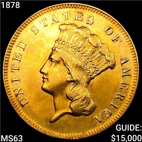 1878 $3 Gold Piece CHOICE BU