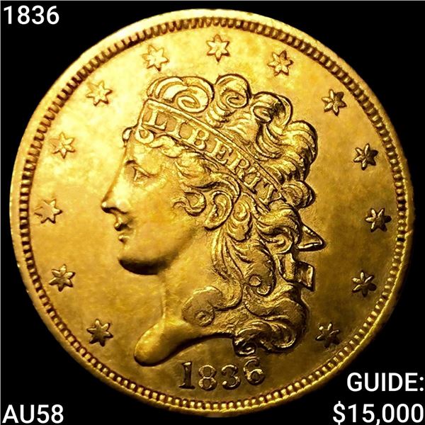 1836 $5 Gold Half Eagle CHOICE AU