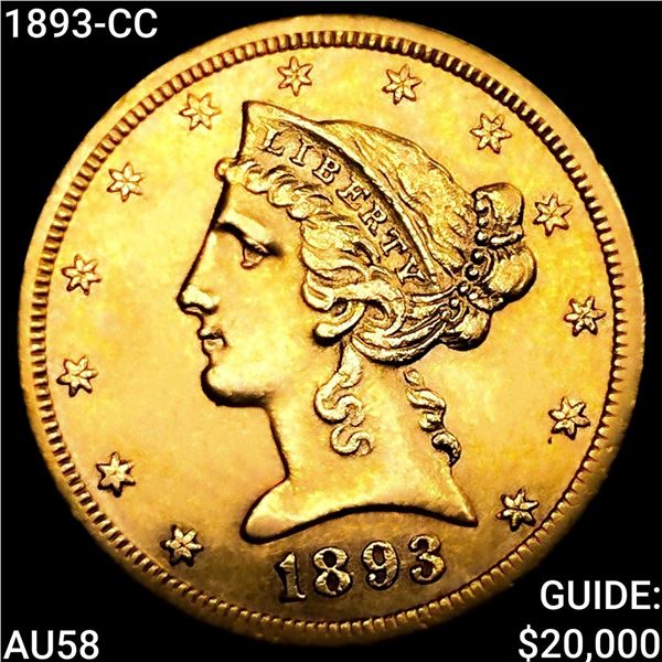 1893-CC $5 Gold Half Eagle CHOICE AU