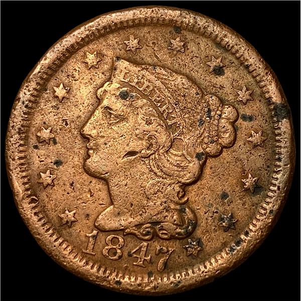 1847 Braided Hair Large Cent LIGHTLY  CIRCULATED