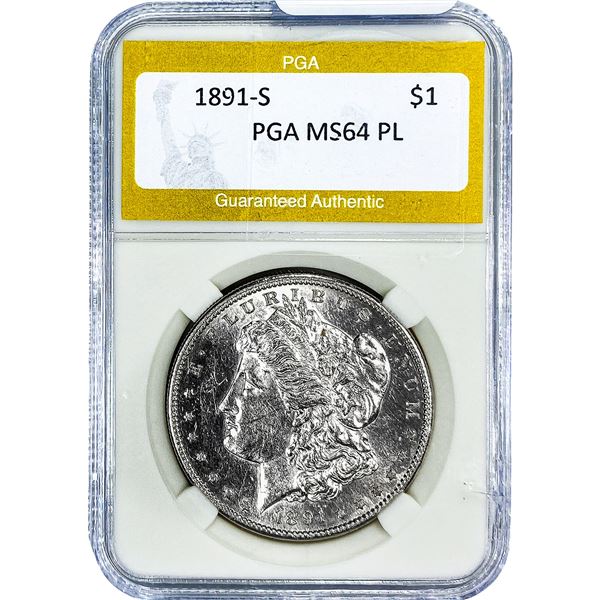 1891-S Morgan Silver Dollar PGA MS64 PL