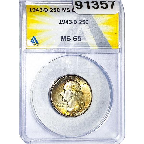 1943-D Washington Silver Quarter ANACS MS65