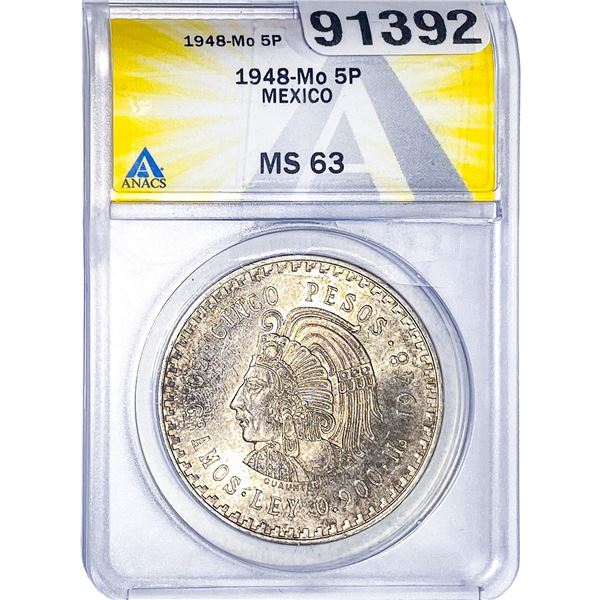 1948 Mo 5P Mexico Pesos ANACS MS63
