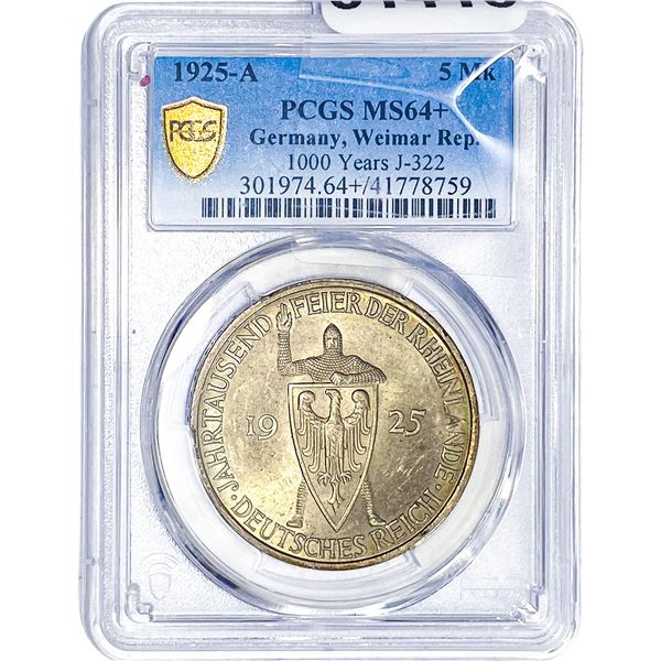1925-A Germany, Weimar Rep 5Mk PCGS MS64+