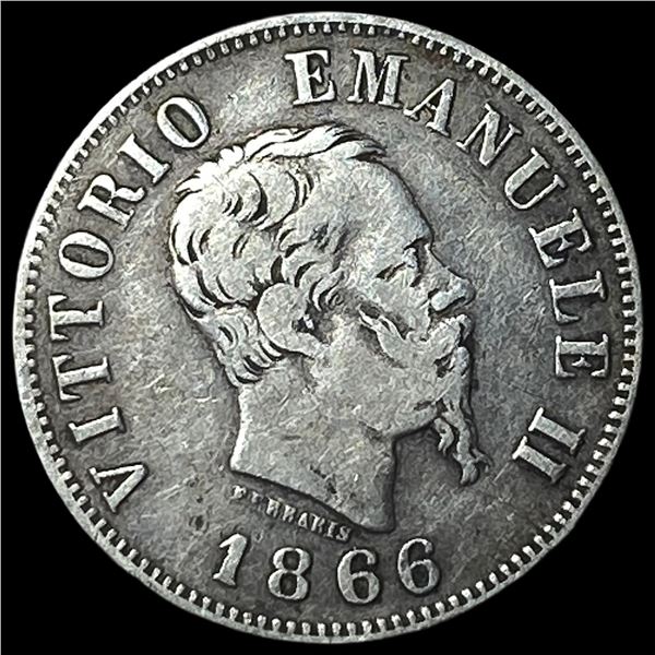 1866 MBN Itally SIlver 50 Centesimi KM 14.1