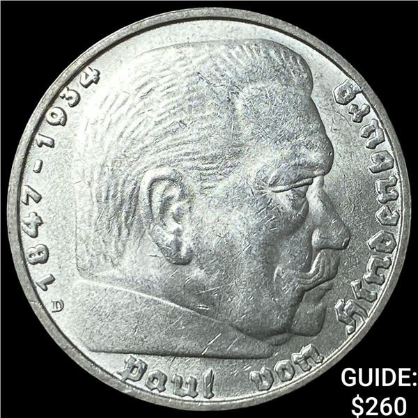 1934D Germany 5 Reichs Mark