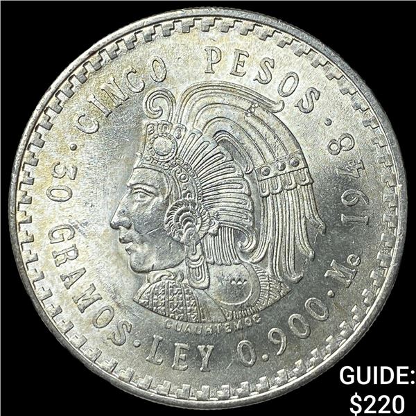 1948Mo Mexico SIlver 5 Pesos