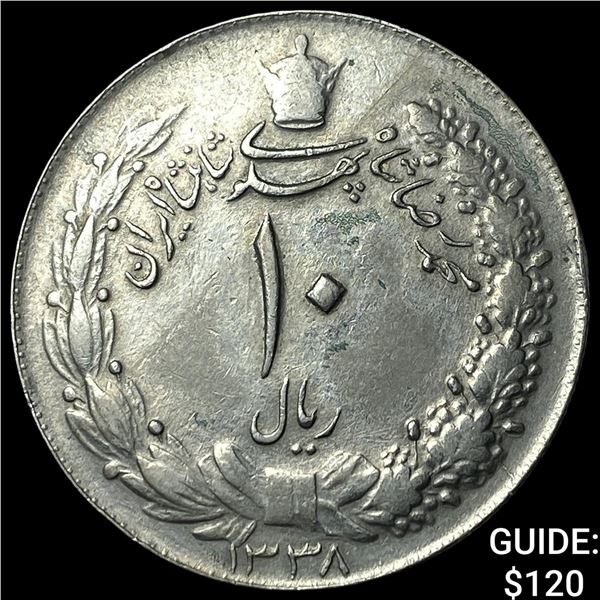 1920 Iran Silver 10 Rials