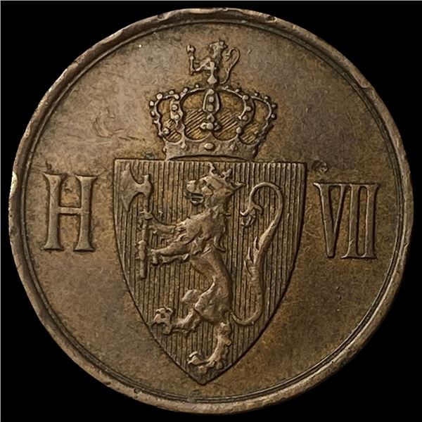 1907 Norway Bronze 2 Ore KM 362