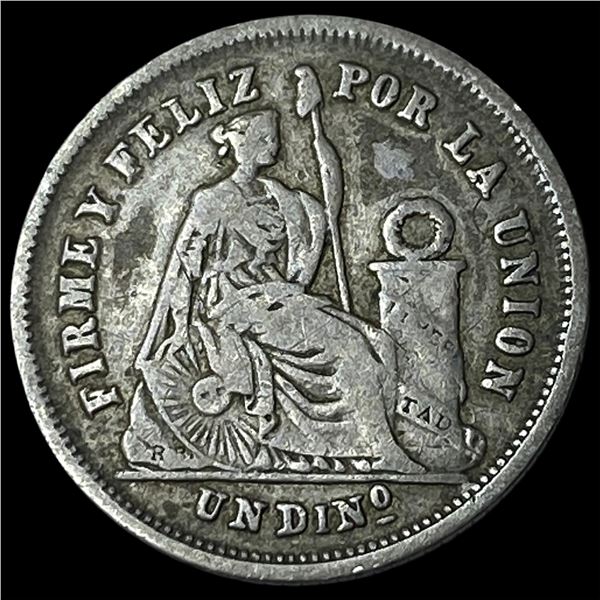 1866 Peru Silver Dinero KM 190