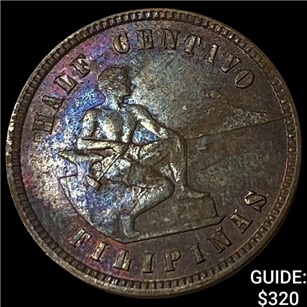 1908 Philippines Bronze 1/2 Centavo
