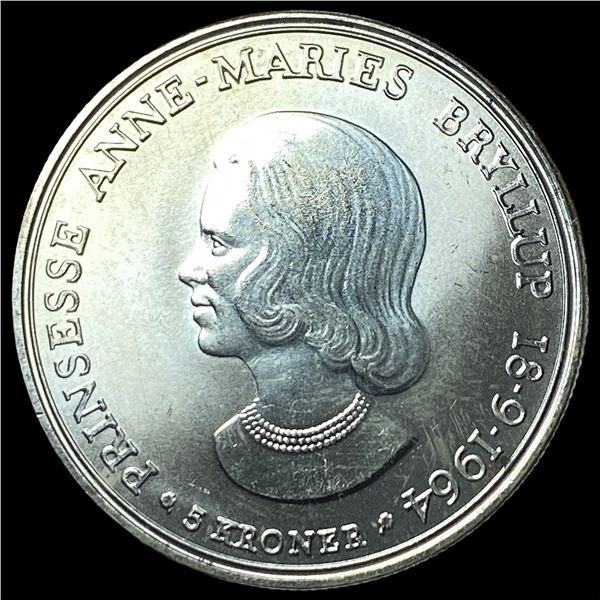 1964 Denmark Silver 5 Kroner- Wedding Commem.