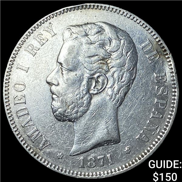 1871 Spain Silver 5 Pesetas