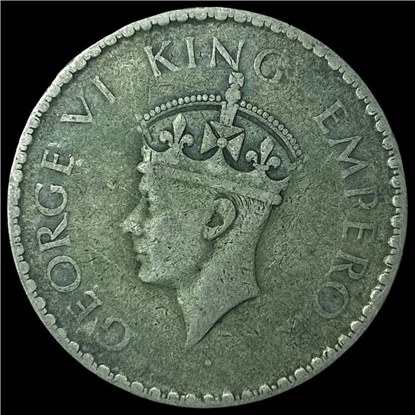1940 British India Silver Rupee .1874 ASW