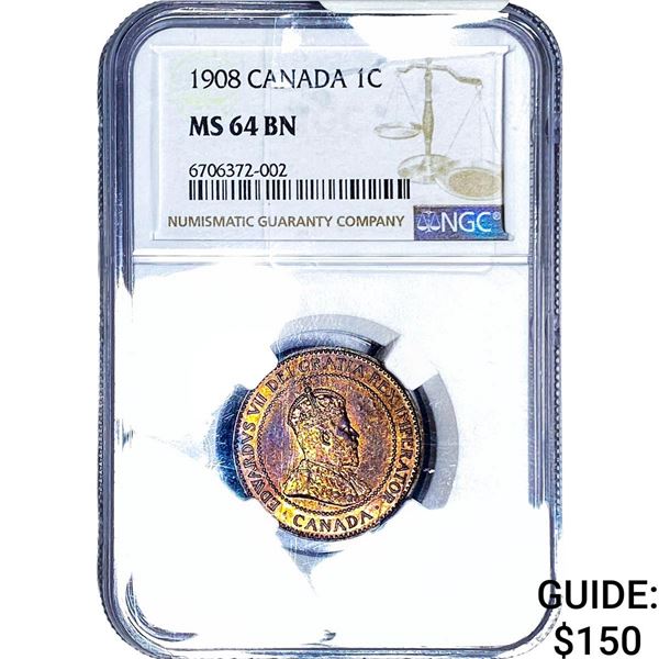 1908 Canada Cent NGC MS64 BN