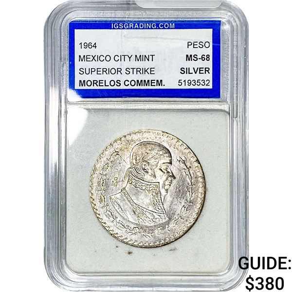 1964 Mexico Silver Peso Superior Strike IGS MS68