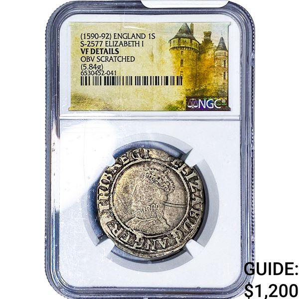 (1590-92) England Silver Shilling Elizabeth I NGC VF Detail