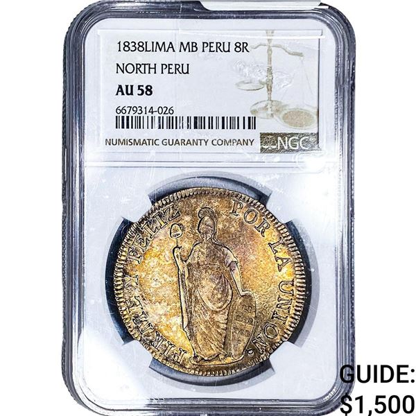 1838LIMA MB Peru Silver 8 Reales NGC AU58