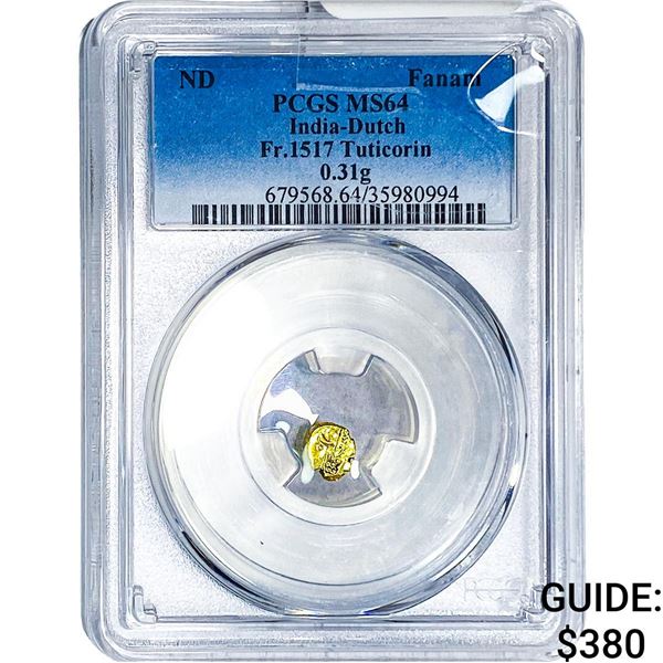 India-Dutch Gold .31g Fanam Fr.1517 Tuticorin PCGS