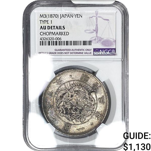 M3(1870) Japan Silver Yen Type 1 NGC AU Details