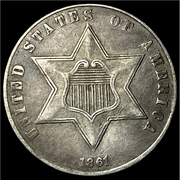 1861 Silver Three-Cent Piece CLOSELY  UNCIRCULATED