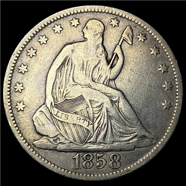 1858-O Silver Seated Liberty Half Dollar  NEARLY UNCIRCULATED