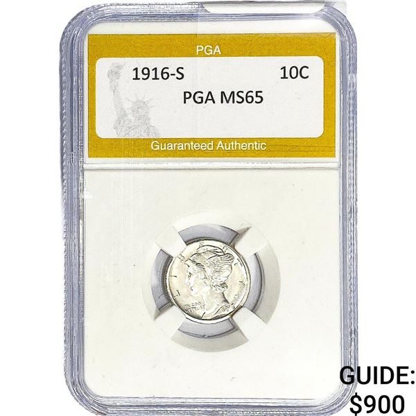 1916-S Mercury Silver Dime PGA MS65