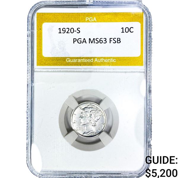 1920-S Mercury Silver Dime PGA MS63 FSB